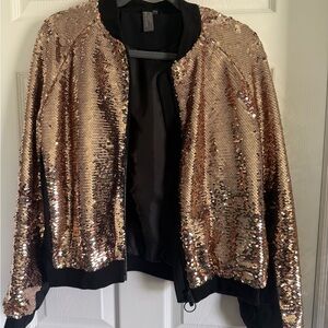 Sweaty Betty Rose Gold Bomber Dance Floor Sequin Jacket